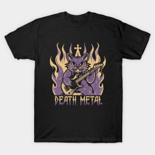 Death Metal Satanic Baphomet Cat playing guitar T-Shirt